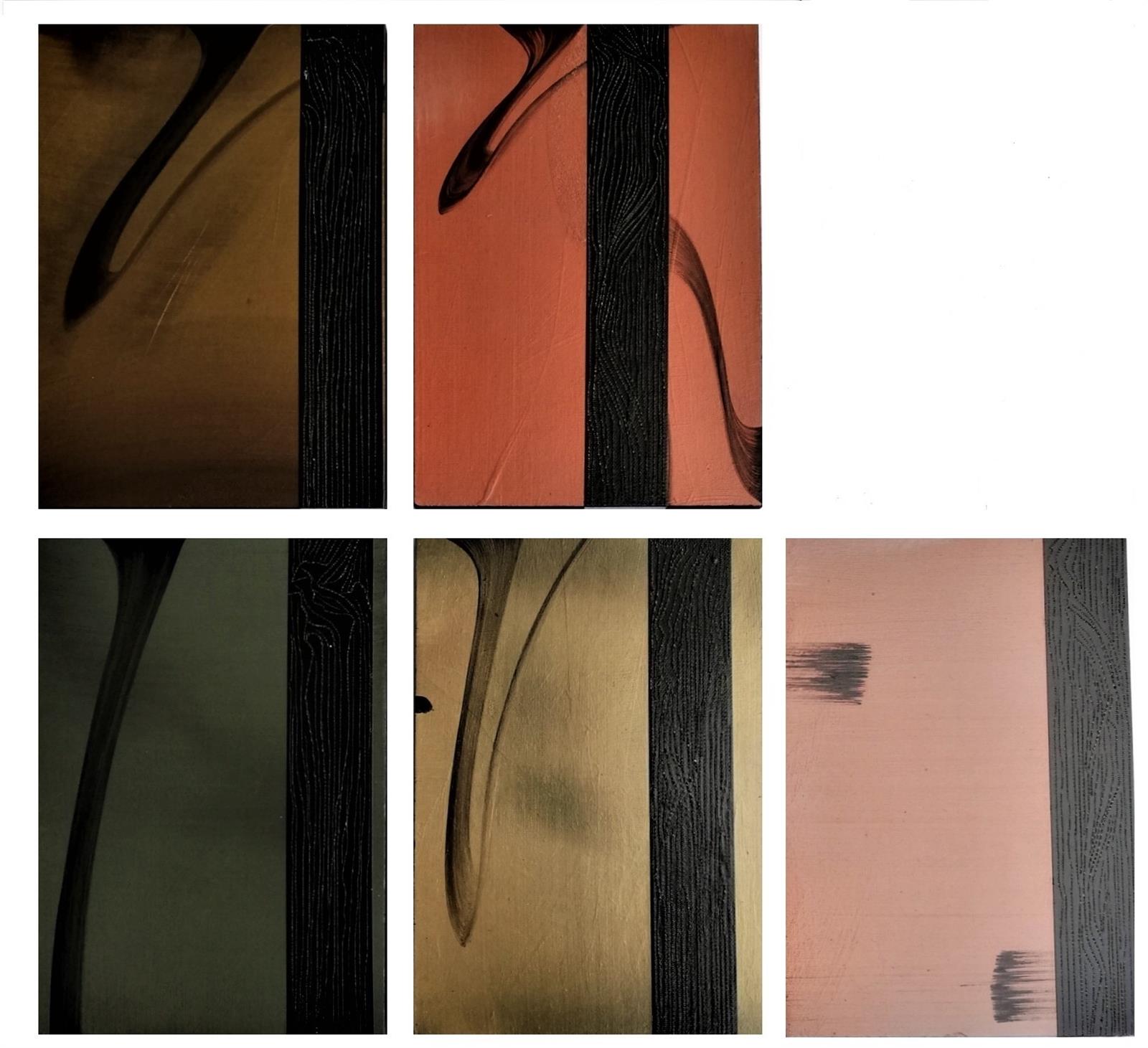 Quaderni di Tokyo | 2020 | 5 x (29,7 x 21) | Acrilici e cera d'api su legno con incisioni a bulino su nastro Tesa nero